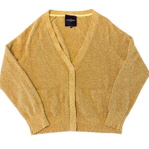 Le Superbe Size Small Cashmere Cotton Blend Cardigan Mustard Yellow Green